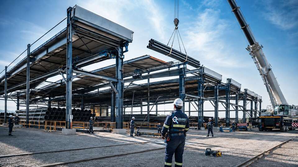 Steel warehouse construction from Uduhu’s engineering portfolio